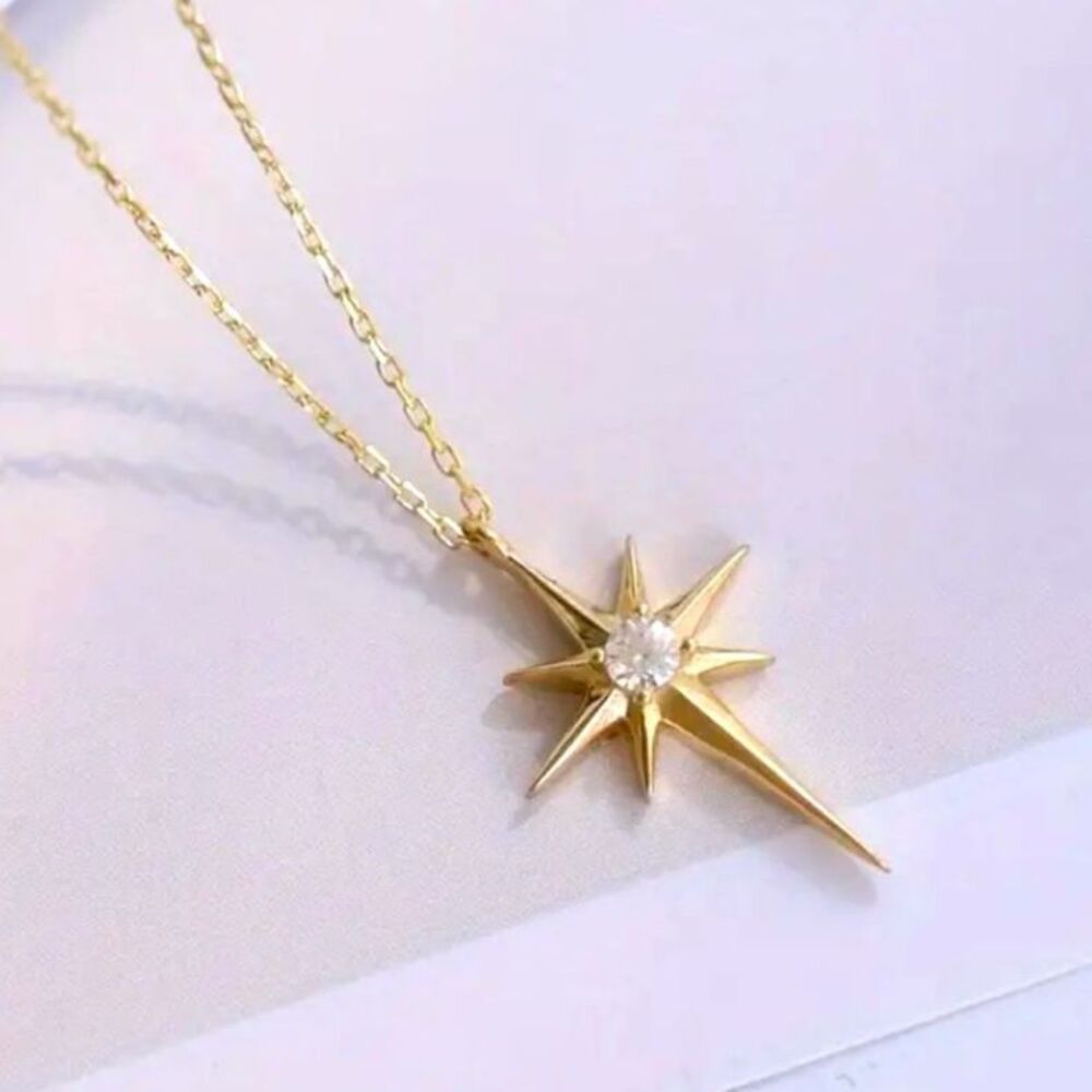 Star necklace for women or girls cross gold tone rhinestone cz pretty 16” 17”